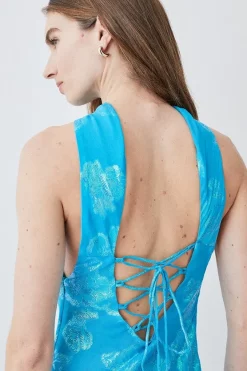 Buy 😉 Karen Millen Metallic Iridescent Halter Column Midi 👗 Dress 🤩 -Dresses Sales Store bkk08288 blue xl 4