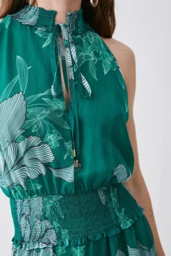 Best Sale 🔥 Karen Millen Floral Bloom Shirred Halter Woven Mini 👗 Dress 😉 -Dresses Sales Store bkk08313 green xl 2