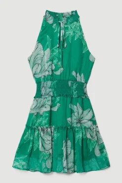Best Sale 🔥 Karen Millen Floral Bloom Shirred Halter Woven Mini 👗 Dress 😉 -Dresses Sales Store bkk08313 green xl 3