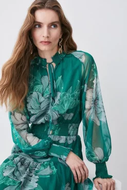 Hot Sale 🎉 Karen Millen Floral Bloom Shirred Detail Woven Maxi 👗 Dress 👍 -Dresses Sales Store bkk08323 green xl 2
