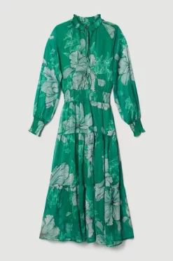 Hot Sale 🎉 Karen Millen Floral Bloom Shirred Detail Woven Maxi 👗 Dress 👍 -Dresses Sales Store bkk08323 green xl 3