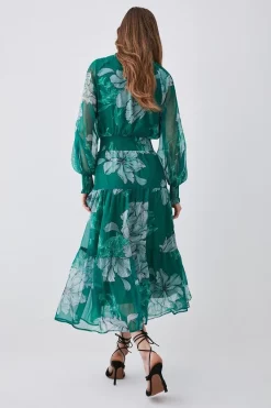 Hot Sale 🎉 Karen Millen Floral Bloom Shirred Detail Woven Maxi 👗 Dress 👍 -Dresses Sales Store bkk08323 green xl 4