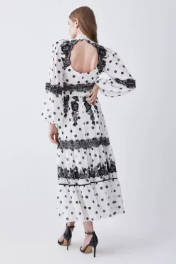 Brand new 👏 Karen Millen Polka Dot Mix Lace & Embroidery Maxi 👗 Dress 🧨 -Dresses Sales Store bkk08348 white xl 2
