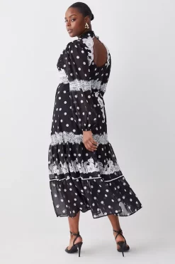 Budget 🤩 Karen Millen Plus Size Polka Dot Mix Lace & Embroidery Maxi 👗 Dress 😉 -Dresses Sales Store bkk08349 black xl 2