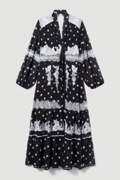 Budget 🤩 Karen Millen Plus Size Polka Dot Mix Lace & Embroidery Maxi 👗 Dress 😉 -Dresses Sales Store bkk08349 black xl 3