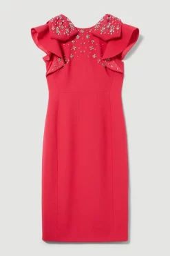 Brand new ✔️ Karen Millen Embellished Stretch Woven Midi 👗 Dress 🧨 -Dresses Sales Store bkk08354 hot20pink xl 3