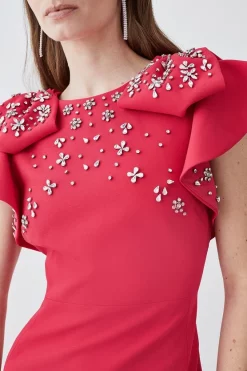 Brand new ✔️ Karen Millen Embellished Stretch Woven Midi 👗 Dress 🧨 -Dresses Sales Store bkk08354 hot20pink xl 4