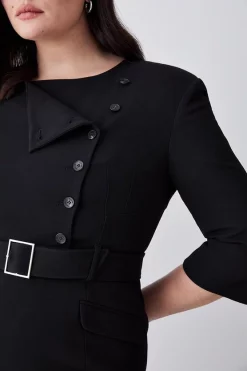 Deals 🛒 Karen Millen Plus Size Structured Crepe Strong Shoulder Midi 👗 Dress ⌛ -Dresses Sales Store bkk08356 black xl 4