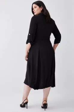 Best Sale 😍 Karen Millen Plus Size Soft Tailored Pleat Panel Sleeved Belted Midi 👗 Dress 🌟 -Dresses Sales Store bkk08382 black xl 2
