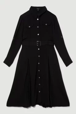 Best Sale 😍 Karen Millen Plus Size Soft Tailored Pleat Panel Sleeved Belted Midi 👗 Dress 🌟 -Dresses Sales Store bkk08382 black xl 3