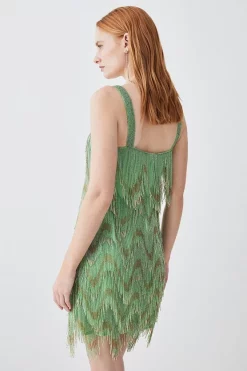 Top 10 😉 Karen Millen Square Neck Embellished Fringed Mini 👗 Dress 🌟 -Dresses Sales Store bkk08390 green xl 2