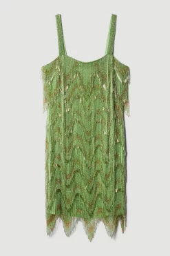 Top 10 😉 Karen Millen Square Neck Embellished Fringed Mini 👗 Dress 🌟 -Dresses Sales Store bkk08390 green xl 3