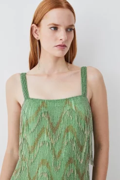 Top 10 😉 Karen Millen Square Neck Embellished Fringed Mini 👗 Dress 🌟 -Dresses Sales Store bkk08390 green xl 5