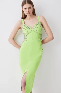 Best Sale ✨ Karen Millen Embellished Stretch Woven Midi 👗 Dress ⌛