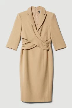Cheapest 🎉 Karen Millen Petite Compact Crepe Wrap Waist Pencil Midi 👗 Dress ⭐ -Dresses Sales Store bkk08593 camel xl 3