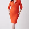 Best Sale 😉 Karen Millen Plus Size Compact Crepe Wrap Waist Pencil Midi 👗 Dress 😀 -Dresses Sales Store bkk08594 orange xl