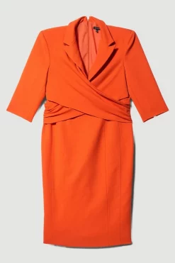 Best Sale 😉 Karen Millen Plus Size Compact Crepe Wrap Waist Pencil Midi 👗 Dress 😀 -Dresses Sales Store bkk08594 orange xl 3