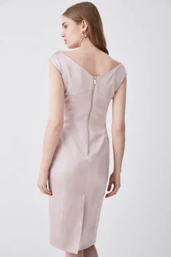 Cheapest 🧨 Karen Millen Italian Structured Satin Off The Shoulder Pencil Midi 👗 Dress 🔥 -Dresses Sales Store bkk08622 blush xl 2