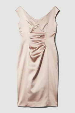 Cheapest 🧨 Karen Millen Italian Structured Satin Off The Shoulder Pencil Midi 👗 Dress 🔥 -Dresses Sales Store bkk08622 blush xl 3