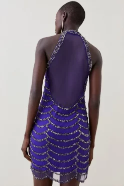 Coupon 😉 Karen Millen Tall Draped Beaded High Neck Mini 👗 Dress ⌛ -Dresses Sales Store bkk08630 electric20blue xl 2