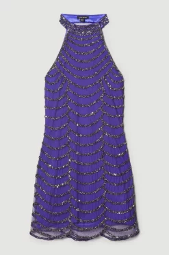 Coupon 😉 Karen Millen Tall Draped Beaded High Neck Mini 👗 Dress ⌛ -Dresses Sales Store bkk08630 electric20blue xl 5