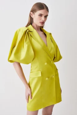Flash Sale 💯 Karen Millen Italian Structured Satin Statement Sleeve Double Breasted Mini 👗 Dress 🎁