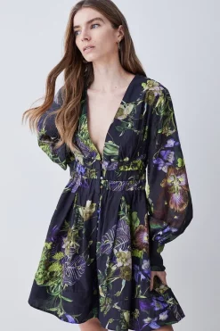 Cheapest ⭐ Karen Millen Silk Cotton Botanica Floral Woven Short 👗 Dress 🤩
