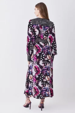 Flash Sale 🔔 Karen Millen Butterfly Print Plunge Neck Woven Midi 👗 Dress 🤩 -Dresses Sales Store bkk08877 purple xl 2