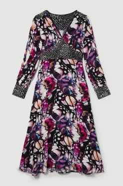Flash Sale 🔔 Karen Millen Butterfly Print Plunge Neck Woven Midi 👗 Dress 🤩 -Dresses Sales Store bkk08877 purple xl 3
