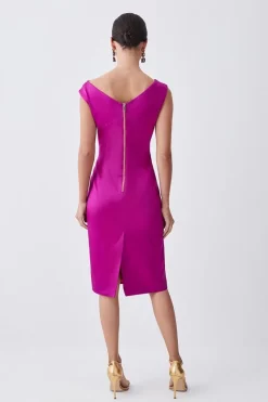 Flash Sale 🔔 Karen Millen Petite Italian Structured Satin Off The Shoulder Pencil Midi 👗 Dress 🛒 -Dresses Sales Store bkk08912 magenta xl 2