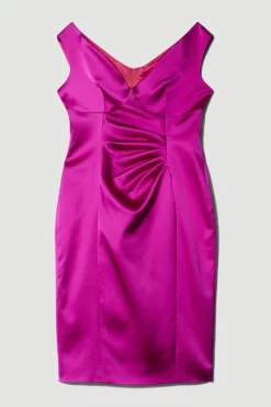 Flash Sale 🔔 Karen Millen Petite Italian Structured Satin Off The Shoulder Pencil Midi 👗 Dress 🛒 -Dresses Sales Store bkk08912 magenta xl 3