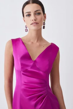 Flash Sale 🔔 Karen Millen Petite Italian Structured Satin Off The Shoulder Pencil Midi 👗 Dress 🛒 -Dresses Sales Store bkk08912 magenta xl 4