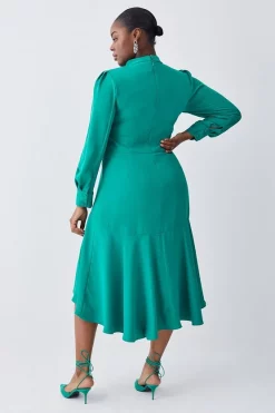 New ❤️ Karen Millen Plus Size Soft Tailored High Low Sleeved Midi 👗 Dress 🔥 -Dresses Sales Store bkk08966 green xl 2