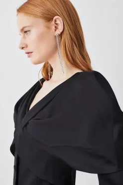 Coupon 🌟 Karen Millen Italian Wool Satin Statement Shoulder Tailored Mini 👗 Dress 😀 -Dresses Sales Store bkk09168 black xl 4