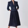 Brand new 🧨 Karen Millen Petite Structured Crepe Forever Pleated Midi 👗 Dress 🥰