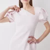 New ✔️ Karen Millen Compact Stretch Viscose Drape Detail Pencil Midi 👗 Dress 😍 -Dresses Sales Store bkk09689 blush xl