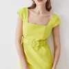 New 🧨 Karen Millen Clean Tailored Belted Split Detail Pencil Midi 👗 Dress 🧨 -Dresses Sales Store bkk09704 lime xl