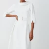 Cheapest 🥰 Karen Millen Structured Crepe Roll Neck Dip Hem Midi 👗 Dress 🔥 -Dresses Sales Store bkk09708 ivory xl