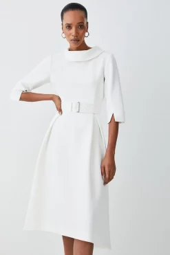 Cheapest 🥰 Karen Millen Structured Crepe Roll Neck Dip Hem Midi 👗 Dress 🔥