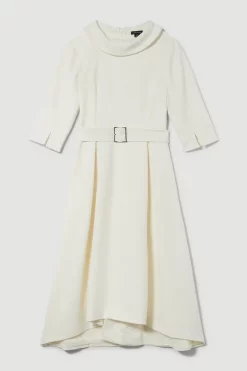 Cheapest 🥰 Karen Millen Structured Crepe Roll Neck Dip Hem Midi 👗 Dress 🔥 -Dresses Sales Store bkk09708 ivory xl 3