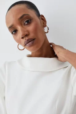 Cheapest 🥰 Karen Millen Structured Crepe Roll Neck Dip Hem Midi 👗 Dress 🔥 -Dresses Sales Store bkk09708 ivory xl 5