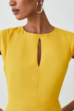 Brand new 🔔 Karen Millen Soft Tailored Key Hole Cap Sleeve High Low Midi 👗 Dress 🤩 -Dresses Sales Store bkk09722 marigold xl 5