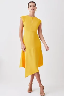 Buy 🥰 Karen Millen Petite Soft Tailored Key Hole Cap Sleeve High Low 👗 Dress 🔔