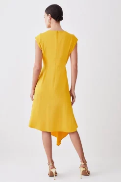 Buy 🥰 Karen Millen Petite Soft Tailored Key Hole Cap Sleeve High Low 👗 Dress 🔔 -Dresses Sales Store bkk09778 marigold xl 2