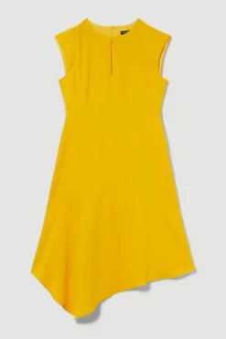 Buy 🥰 Karen Millen Petite Soft Tailored Key Hole Cap Sleeve High Low 👗 Dress 🔔 -Dresses Sales Store bkk09778 marigold xl 3