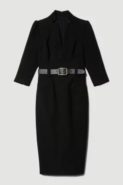 Best deal 🔔 Karen Millen Structured Crepe Belted Forever Midi 👗 Dress 😍 -Dresses Sales Store bkk09792 black xl 3