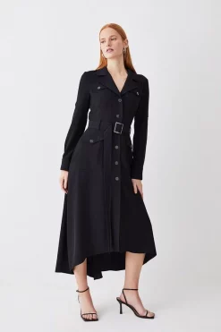 Best Pirce 🤩 Karen Millen Soft Tailored Belted Crepe High Low 👚 Shirtdress 😀