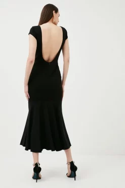 Hot Sale 😉 Karen Millen Compact Stretch Viscose Fishtail Midaxi 👗 Dress 🔥 -Dresses Sales Store womens black compact stretch viscose fishtail midaxi dress 1