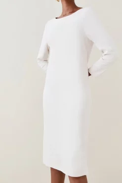 Cheapest 👏 Karen Millen Compact Stretch Viscose Sleeved Clean Midi 👗 Dress ❤️ -Dresses Sales Store womens black compact stretch viscose sleeved clean midi dress 1 2