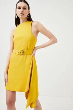 Budget ✨ Karen Millen Compact Viscose Asymmetric Drape Mini 👗 Dress ⭐ -Dresses Sales Store womens black compact viscose asymmetric drape mini dress